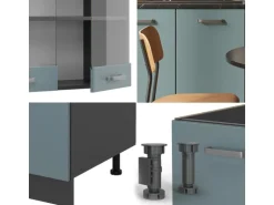 Vicco R-Line Mini-Küche Blau-Grau/Anthrazit 140 cm ohne Arbeitsplatte ohne E-Geräte