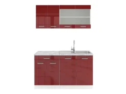 Vicco R-Line Mini-Küche Bordeaux Hochglanz/Weiß 140 cm ohne Arbeitsplatte ohne E-Geräte