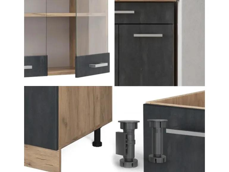 Vicco R-Line Mini-Küche Schwarz Beton/Goldkraft Eiche 140 cm ohne Arbeitsplatte ohne E-Geräte