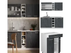 Vicco R-Line Mini-Küche Schwarz Beton/Weiß 160 cm AP Anthrazit ohne E-Geräte