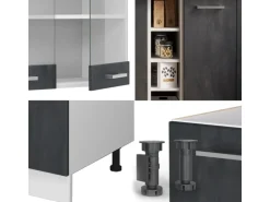Vicco R-Line Mini-Küche Schwarz Beton/Weiß 160 cm AP Anthrazit ohne E-Geräte