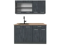 Vicco R-Line Mini-Küche Schwarz Beton/Anthrazit 140 cm AP Eiche ohne E-Geräte