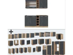 Vicco R-Line Mini-Küche Schwarz Beton/Goldkraft Eiche 160 cm AP Eiche ohne E-Geräte