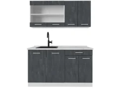 Vicco R-Line Mini-Küche Schwarz Beton/Weiß 140 cm ohne Arbeitsplatte ohne E-Geräte