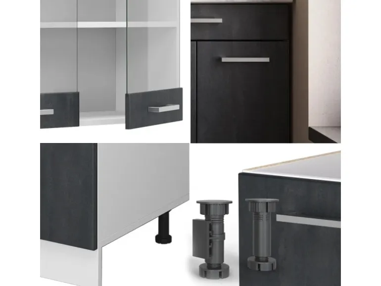 Vicco R-Line Mini-Küche Schwarz Beton/Weiß 140 cm ohne Arbeitsplatte ohne E-Geräte