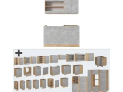 Vicco R-Line Single Küche Beton/Goldkraft Eiche 140 cm ohne Arbeitsplatte ohne E-Geräte