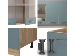 Vicco R-Line Single Küche Blau-Grau/Goldkraft Eiche 140 cm ohne Arbeitsplatte ohne E-Geräte