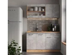 Vicco R-Line Single Küche Beton/Goldkraft Eiche 140 cm AP Anthrazit ohne E-Geräte