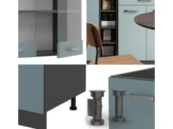 Vicco R-Line Single Küche Blau-Grau/Anthrazit 160 cm ohne Arbeitsplatte ohne E-Geräte