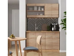 Vicco R-Line Single Küche Sonoma/Goldkraft Eiche 140 cm AP Marmor ohne E-Geräte