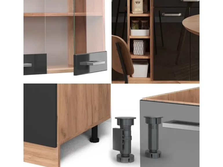 Vicco R-Line Single Küche Schwarz Hochglanz/Goldkraft Eiche 160 cm ohne Arbeitsplatte ohne E-Geräte