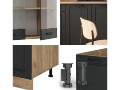 Vicco R-Line Singleküche Anthrazit Landhaus/Goldkraft Eiche 140 cm AP Marmor ohne E-Geräte