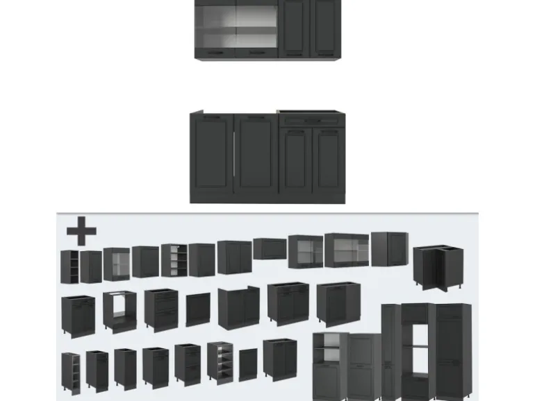 Vicco R-Line Singleküche Anthrazit Landhaus/Anthrazit 140 cm ohne Arbeitsplatte ohne E-Geräte