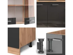 Vicco R-Line Singleküche Anthrazit Hochglanz/Goldkraft Eiche 140 cm ohne Arbeitsplatte ohne E-Geräte