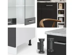 Vicco R-Line Singleküche Anthrazit Hochglanz/Weiß 160 cm AP Marmor ohne E-Geräte