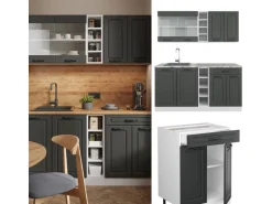 Vicco R-Line Singleküche Anthrazit Landhaus/Weiß 160 cm AP Anthrazit ohne E-Geräte