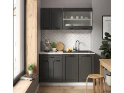 Vicco R-Line Singleküche Anthrazit Landhaus/Weiß 140 cm ohne Arbeitsplatte ohne E-Geräte