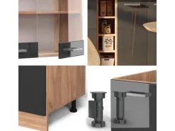 Vicco R-Line Singleküche Anthrazit Hochglanz/Goldkraft Eiche 160 cm AP Anthrazit ohne E-Geräte