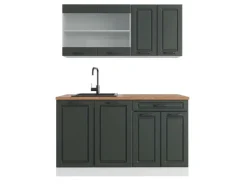 Vicco R-Line Singleküche Anthrazit Landhaus/Weiß 140 cm AP Eiche ohne E-Geräte