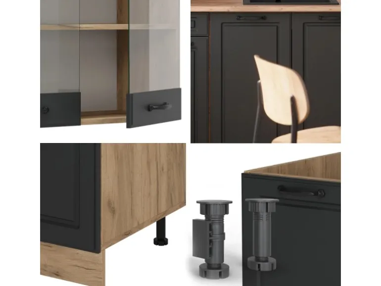 Vicco R-Line Singleküche Anthrazit Landhaus/Goldkraft Eiche 140 cm ohne Arbeitsplatte ohne E-Geräte