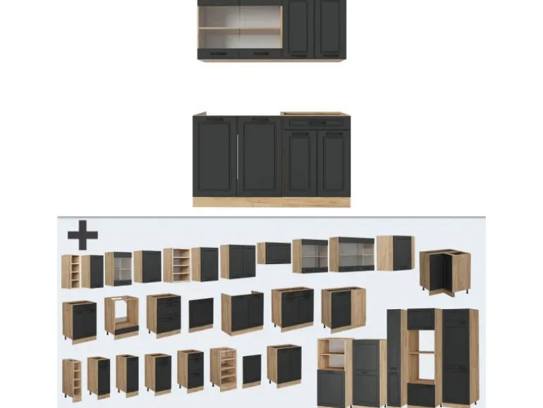 Vicco R-Line Singleküche Anthrazit Landhaus/Goldkraft Eiche 140 cm ohne Arbeitsplatte ohne E-Geräte