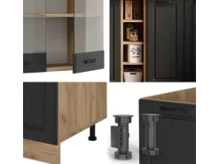 Vicco R-Line Singleküche Anthrazit Landhaus/Goldkraft Eiche 160 cm AP Anthrazit ohne E-Geräte