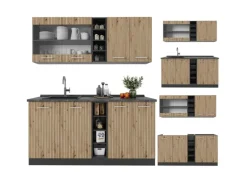 Vicco R-Line Singleküche Artisan Eiche/Anthrazit 160 cm ohne Arbeitsplatte ohne E-Geräte