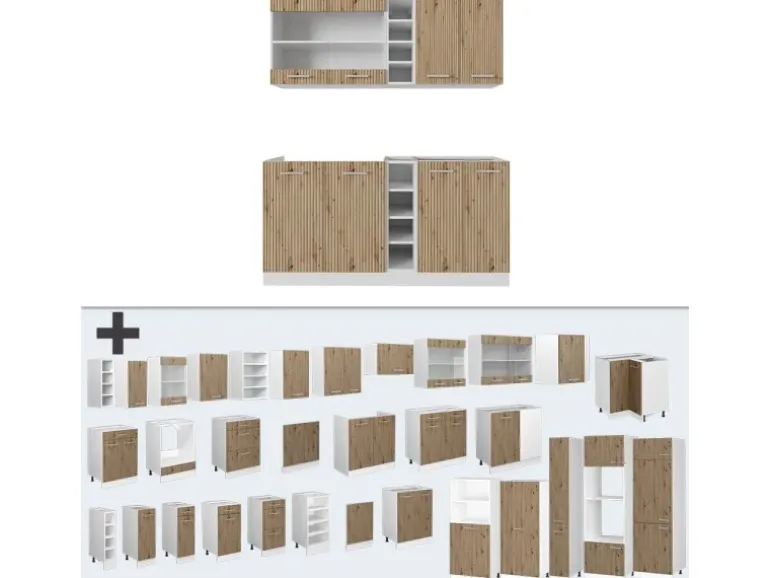 Vicco R-Line Singleküche Artisan Eiche/Weiß 160 cm AP Anthrazit ohne E-Geräte