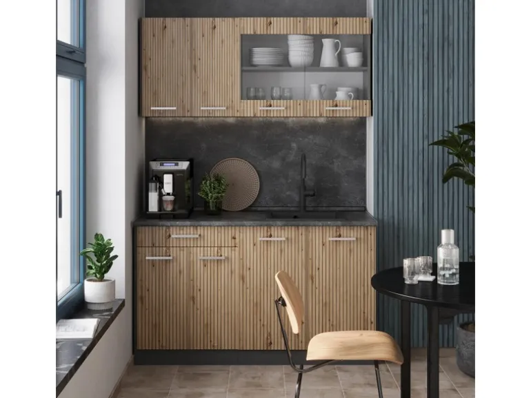 Vicco R-Line Singleküche Artisan Eiche/Anthrazit 140 cm AP Eiche ohne E-Geräte