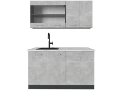 Vicco R-Line Singleküche Beton/Anthrazit 140 cm AP Marmor ohne E-Geräte