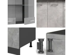 Vicco R-Line Singleküche Beton/Anthrazit 140 cm AP Marmor ohne E-Geräte