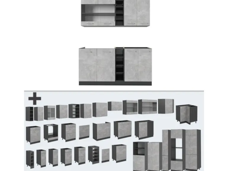Vicco R-Line Singleküche Beton/Anthrazit 160 cm AP Eiche ohne E-Geräte