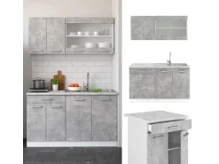 Vicco R-Line Singleküche Beton/Weiß 140 cm AP Anthrazit ohne E-Geräte