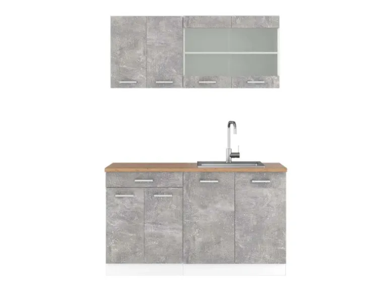 Vicco R-Line Singleküche Beton/Weiß 140 cm AP Eiche ohne E-Geräte