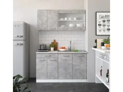 Vicco R-Line Singleküche Beton/Weiß 140 cm AP Eiche ohne E-Geräte