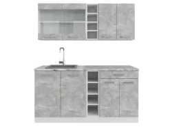 Vicco R-Line Singleküche Beton/Weiß 160 cm AP Marmor ohne E-Geräte