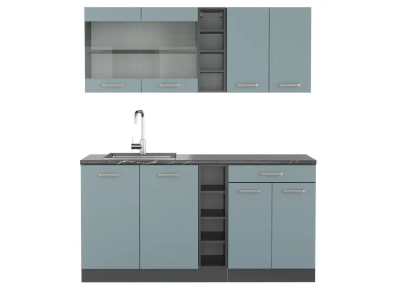 Vicco R-Line Singleküche Blau-Grau/Anthrazit 160 cm AP Anthrazit ohne E-Geräte