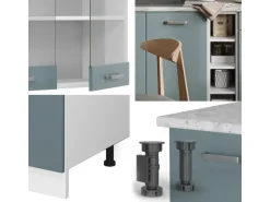 Vicco R-Line Singleküche Blau-Grau 160 cm AP Marmor ohne E-Geräte