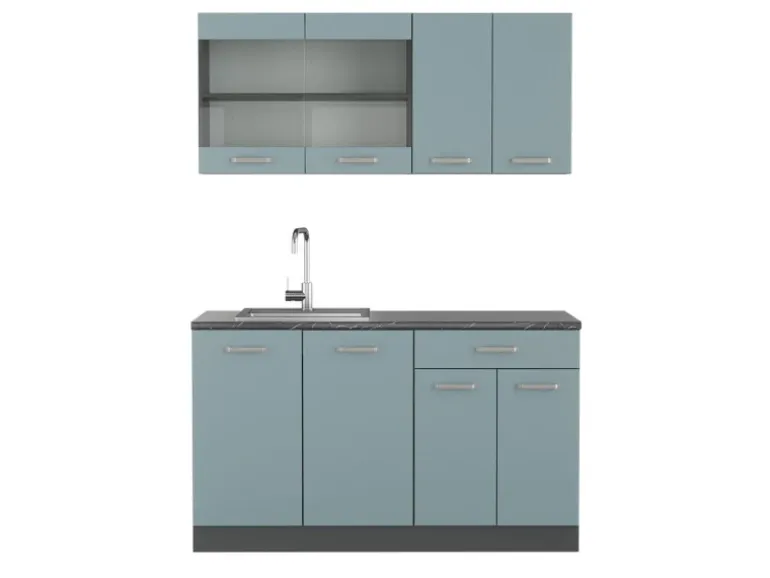 Vicco R-Line Singleküche Blau-Grau/Anthrazit 140 cm AP Anthrazit ohne E-Geräte