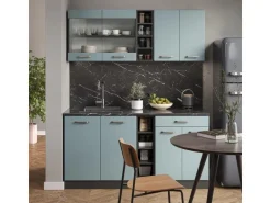 Vicco R-Line Singleküche Blau-Grau/Anthrazit 160 cm AP Marmor ohne E-Geräte