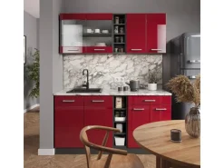 Vicco R-Line Singleküche Bordeaux Hochglanz/Anthrazit 160 cm AP Marmor ohne E-Geräte
