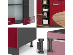 Vicco R-Line Singleküche Bordeaux Hochglanz/Anthrazit 160 cm AP Marmor ohne E-Geräte