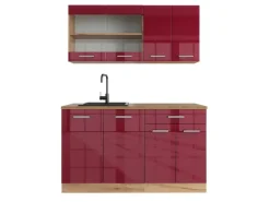 Vicco R-Line Singleküche Bordeaux Hochglanz/Goldkraft Eiche 140 cm ohne Arbeitsplatte ohne E-Geräte