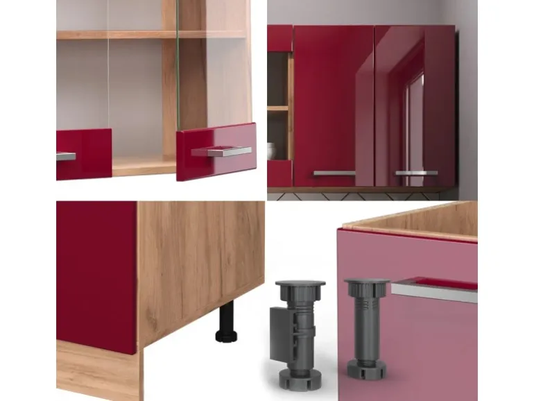 Vicco R-Line Singleküche Bordeaux Hochglanz/Goldkraft Eiche 140 cm ohne Arbeitsplatte ohne E-Geräte