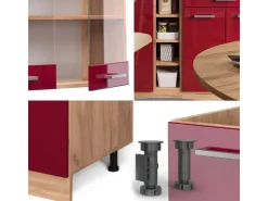 Vicco R-Line Singleküche Bordeaux Hochglanz/Goldkraft Eiche 160 cm AP Anthrazit ohne E-Geräte
