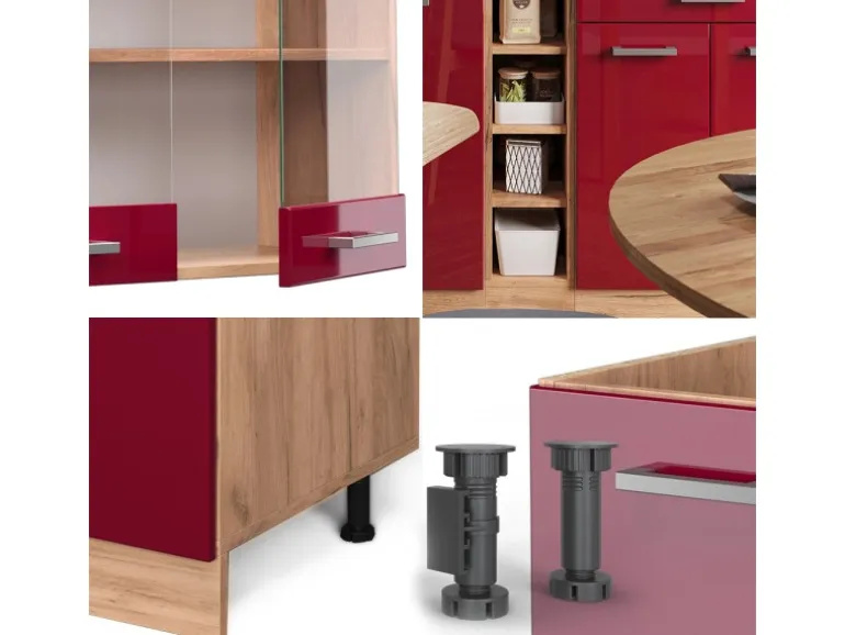 Vicco R-Line Singleküche Bordeaux Hochglanz/Goldkraft Eiche 160 cm AP Anthrazit ohne E-Geräte
