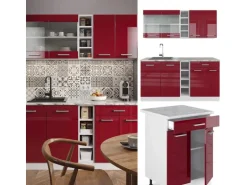 Vicco R-Line Singleküche Bordeaux Hochglanz/Weiß 160 cm AP Marmor ohne E-Geräte