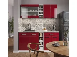 Vicco R-Line Singleküche Bordeaux Hochglanz/Weiß 160 cm AP Marmor ohne E-Geräte