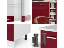 Vicco R-Line Singleküche Bordeaux Hochglanz/Weiß 160 cm AP Marmor ohne E-Geräte