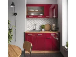 Vicco R-Line Singleküche Bordeaux Hochglanz/Goldkraft Eiche 140 cm AP Marmor ohne E-Geräte